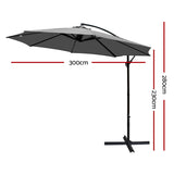 Instahut 3m Outdoor Umbrella Cantilever Beach Garden Patio Grey UMB-BAN-8RIB-GR