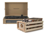 Crosley Voyager Bluetooth Portable Turntable Bundled Record Storage Crate - Tan V398-CR8017BSC-TA4