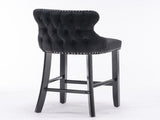 2x Velvet Upholstered Button Tufted Bar Stools with Wood Legs and Studs-Black V226-SW1824BK
