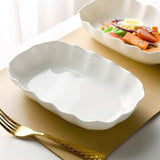 Nordic ceramic plate, 10-inch serving plate, irregular lotus-leaf fluted plate, rectangular serving V1102-122-12812-WHT-1PCS