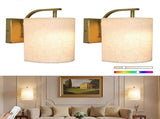 Battery Operated Wall Sconces Set of 2, Rechargeable LED Lights, Remote, 12 RGB Colors, Gold V1263-JX-5785