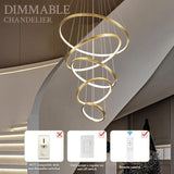 BAMDECOR A18801 Modern LED Chandelier, Dimmable Pendant Light with Remote Control Rings Round V255-BAM-18801/5-GOLD