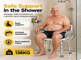 Height Adjustable Shower Chair with Arms & Back, Aluminium Bathroom Seat, 136kg Capacity V1181-HP012