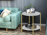 e Store - Marble Sofa Side End Table/Coffee Table with Shelf & Gold Iron Legs V767-XJJ307-GD