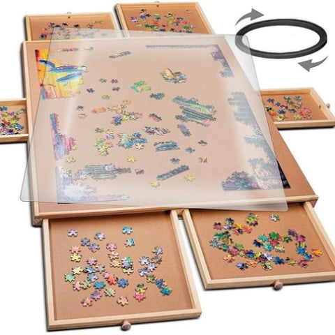 1500 Piece Rotating Wooden Jigsaw Puzzle Table 6 Drawers Board V63-849571