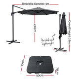 Instahut 3m Outdoor Umbrella w/Base Cantilever Beach Roma 360 Degree Tilt Charcoal UMB-ROMA-BASE-50N-CO