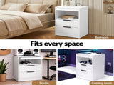 Artiss Bedside Table LED Nightstand Charging Station 2 Drawers - White FURNI-N-BS05-LED-WH