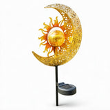 Garden Solar Lights Outdoor Decorative, Sun & Moon Crackle Glass Globe Metal Stake Light, Waterproof V1370-AZ4-01224