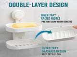 Double Layer Soap Dish and Shower Caddy Suction Cup, Bathroom Shelf Storage Basket Wall Mounted V1189-LC-AMZ-00273