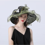 Organza Church Fascinator Wedding Tea Party Derby Hats for Women Flower Wide Brim Sun Hat V1370-AZ4-11264