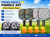 Pickleball Paddle Set with 4 Fiberglass Paddles, 8 Outdoor Balls and 2 Carry Bags - Honeycomb Core, V888-ELOSUNG18557