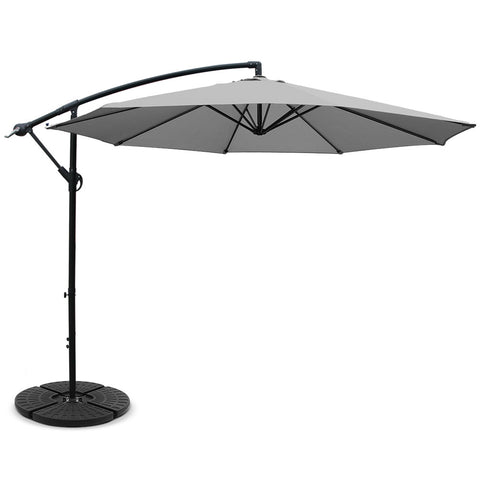 Instahut 3m Outdoor Umbrella w/Base Cantilever Beach Garden Patio Grey UMB-BAN-50-48-GR