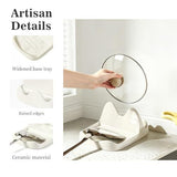 Ceramic Spoon Rest and Pot Lid Holder for Countertop, Heavy Duty Ceramic Spoon Holder for Stove Top, V1107-122-18323