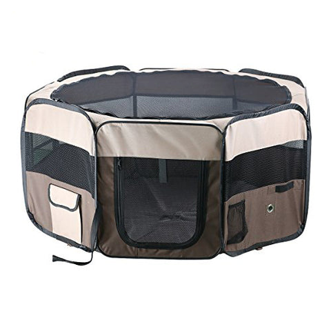 98 cm High Foldable XL Brown Dog Puppy Cat Cage Soft Playpen Rabbit Enclosure V278-SP5898_BROWN