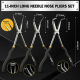 ELEAD 5Pcs 11" Long Reach Needle Nose Pliers Set w/ Magnetic Racks&Roll-Up Pouch V465-70170