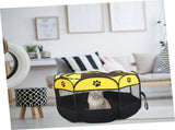 Portable Pet Playpen with Mesh Panels, Foldable Indoor Outdoor Run for Cats Puppies, Yellow V1189-LC-RY-00603