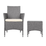 Gardeon 3PC Outdoor Bistro Set Patio Furniture Wicker Setting Chairs Table Cushion Grey ODF-BISTRO-RATTAN-GE