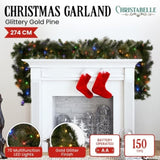 Christabelle 2.7m Christmas Garland with LED Lights Glittery Gold Pine Mantle Decoration Orname 112_SENGG274