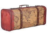 Vintage Suitcase Portable Composite Wood Map Pattern Design Vintage Storage Chest V1294-YM0714-3115210131111