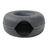 Dark grey Felt Donut Cat Bed with Zipper Tunnel Toy, Double-Layer Pet Cave for Cats, M Size V888-ELOSUNG48641