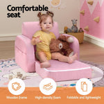 Keezi Kids Sofa 2 Seater Children Flip Open Couch Lounger Armchair Soft Pink KID-SOFA-SINGLE-PK