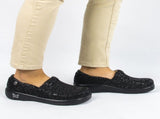 ALEGRIA Keli Nursing Shoes Slip On Womens Work Working Hospitality - Black Embossed Paisley V563-KEL-431-41