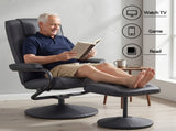 Artiss Recliner with Ottoman 360-Degree Swivel Recliner Chair and Ottoman Set PU Leather Black RECLINER-A26-PU-BK