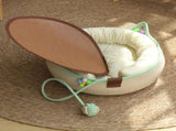 M Size Handwoven Natural Rattan Cat Bed and Scratcher - Washable Low-Mess Round Nest with White V888-ELOSUNG55099-5
