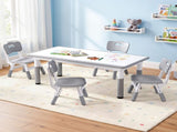 Keezi Kids Table and 4 Chairs Set Height Adjustable Toddler Desk and Chair Set for Ages 3-8, KTC-A-GRA-GY