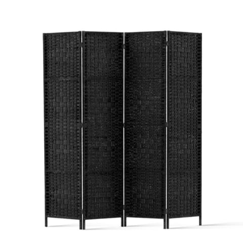 Artiss 4 Panel Room Divider Screen 163x170cm Woven Black RD-C-8001-4P-BK