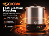 Devanti 16L Wax Melter Candle Making 1500W Melting Pot Furnace Quick Pour Spout Soy Soap WAX-16-16L-SS
