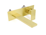 Brushed Gold Square Wall Mount Basin Mixer Laundry Vanity Tap Spout Faucet Set V1233-KSQ301G