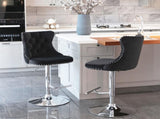 4x Height Adjustable Swivel Bar Stool Velvet Studs Barstool with Footrest and Chromed Base- Black V226-SW1712BK-2
