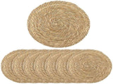 8PCS Round Woven Placemats Set, 13.8" Rustic Braided Table Mats, Boho Rattan Chargers, Farmhouse V1369-AZ3-W-08815