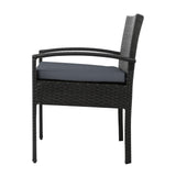 Gardeon 3PC Patio Furniture Bistro Set Wicker Outdoor Lounge Setting Black ODF-TEA-RATTAN-S-BK