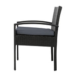 Gardeon 3PC Patio Furniture Bistro Set Wicker Outdoor Lounge Setting Black ODF-TEA-RATTAN-S-BK