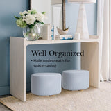 Fabric Ottoman Round Wooden Leg Foot Stool - LIGHT BLUE V274-FT-GQST01-LBU
