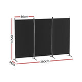 Artiss 3 Panel Room Divider Screen 260x180cm Fabric Black RD-D-PLY-260-BK