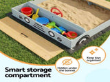 Keezi Wooden Car Sandpit Kids Sandbox Outdoor Play Toy w/ Storage Ground Sheet 120cm SAND-SQUARE-CAR-126