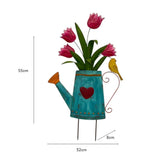 Flowers In Blue Watering Can Garden Stake 55cm V637-71303FLW