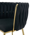 Set of 2 Velvet Upholstered Woven Dining Chairs with Golden Metal Legs, Black V1127-AU-DC01-BLK