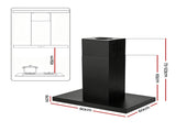 Devanti 90cm Island Rangehood Ceiling-Mounted 3-Speed Touch Control LED Black RH-ISL-90-BK