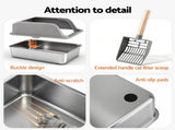 i.Pet Cat Litter Box Stainless Steel Large Semi-Enclosed Pet Kitty Toilet Grey PET-CLB-STL-LTGR