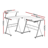 Artiss Computer Desk L-Shape Keyboard Tray Shelf White MET-DESK-117-WH