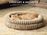 50x50x18 CM Brown Ultra-Soft Thickened Round Pet Bed with Stripe Texture - Plush Self-Warming Donut V888-ELOSUNG49672