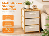 3 Drawer Bamboo Storage Chest Fabric Drawers Multi-Purpose Organiser for Bedroom Bathroom Laundry V1181-HO0421-NEW