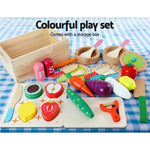 Keezi Kids Kitchen Play Set Wooden Pretend Toys Cooking Utensils Pots Pans Food PLAY-WOOD-B-3IN1-CFL