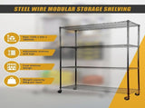Modular Wire Storage 120x60cm Steel Shelving Chrome With Wheels For Garage Warehouse Or Kitchen V63-841341