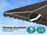 Instahut Retractable Folding Arm Awning Manual Sunshade 3M X 2M Grey AWN-B-ARM-30X20-GREY