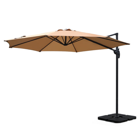 Instahut 3m Outdoor Umbrella w/Base Cantilever Beach Roma 360 Degree Tilt Beige UMB-ROMA-BASE-50N-BG